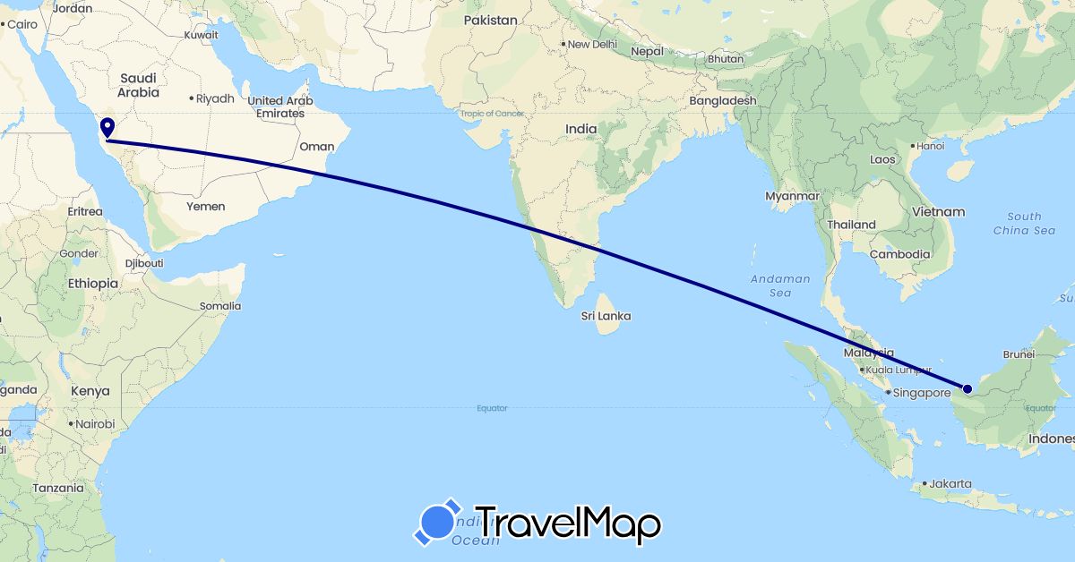TravelMap itinerary: driving in Malaysia, Saudi Arabia (Asia)
